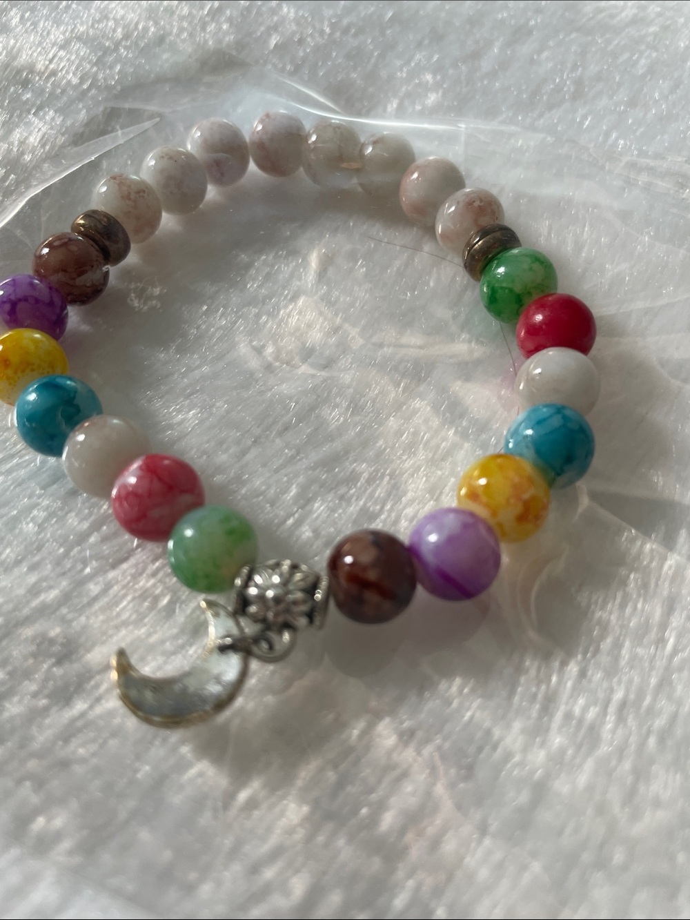 Multicolor Beaded Moon Charm Bracelet - Women Jewelry